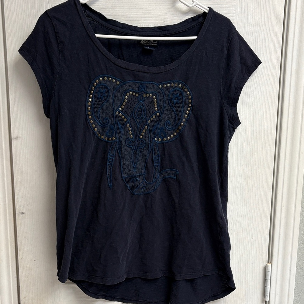 Lucky Brand Dark Blue Embroidered Tee